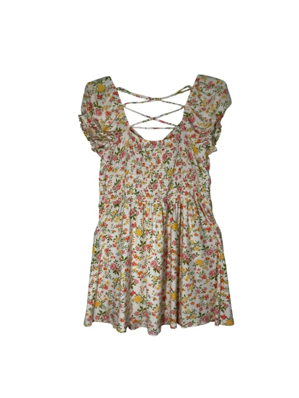 Floral No Boundaries Womens Babydoll  Dress XXL Smocked Waist Milkmaid Cottage - Picture 3 of 9